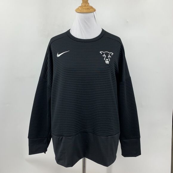 Nike Dri Fit Sweatshirt Womens L Large Black Ribbed Double Knit Crew Neck - Picture 2 of 13